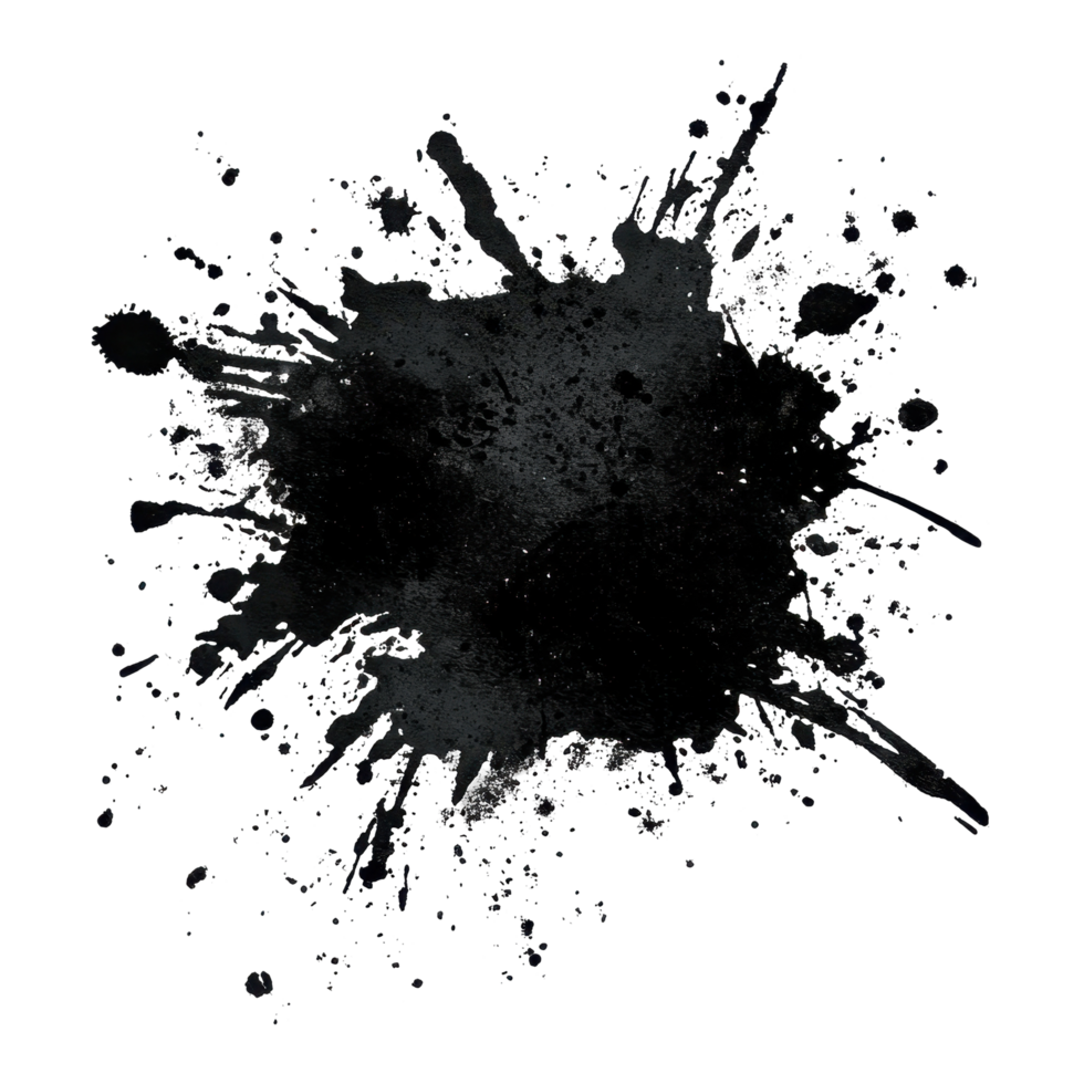 Dark, explosive ink splatter pattern on a black background. png