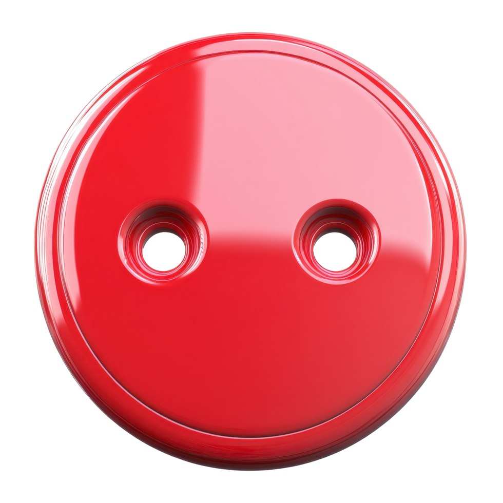 A glossy red circular button with two small holes. png