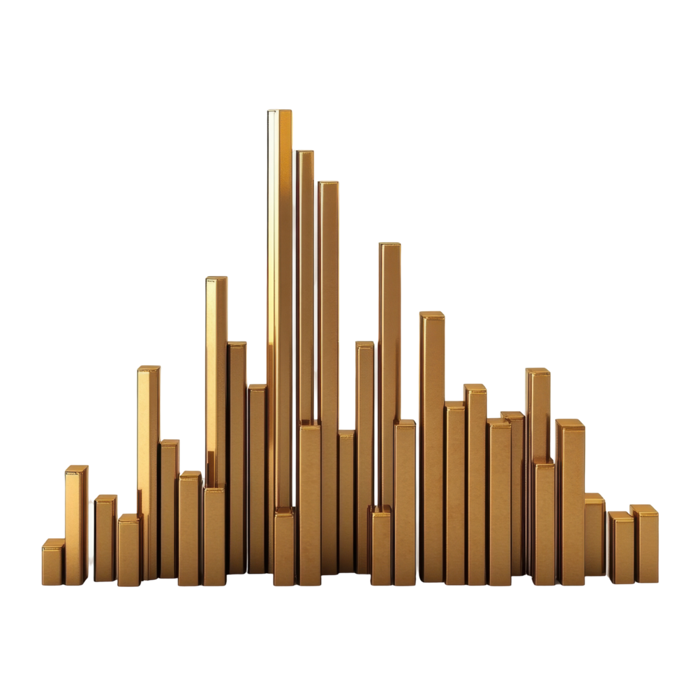 Golden rectangular forms create a city-like skyline. png