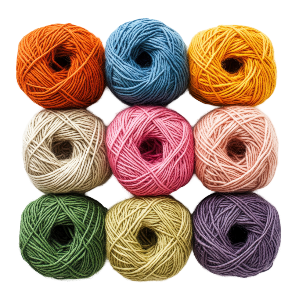 Colorful yarn balls in a vibrant array of hues. png