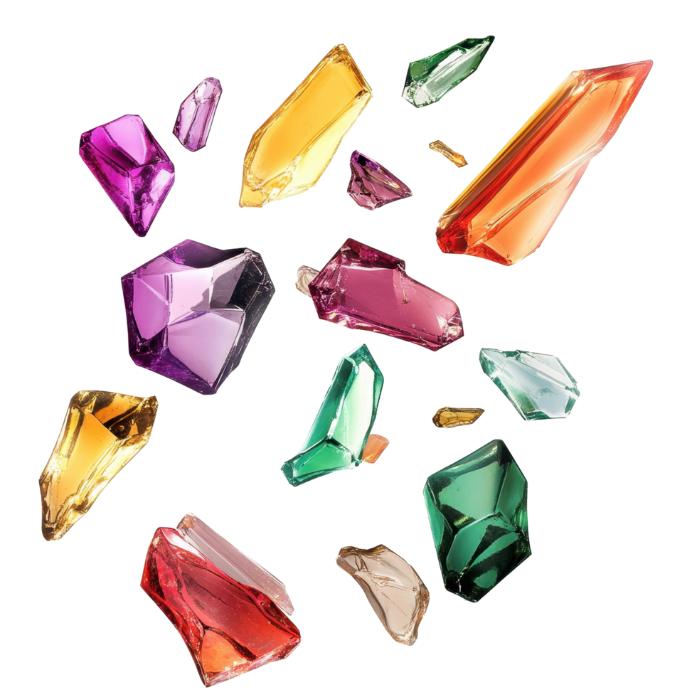Colorful,faceted gems scattered in a dynamic display. png
