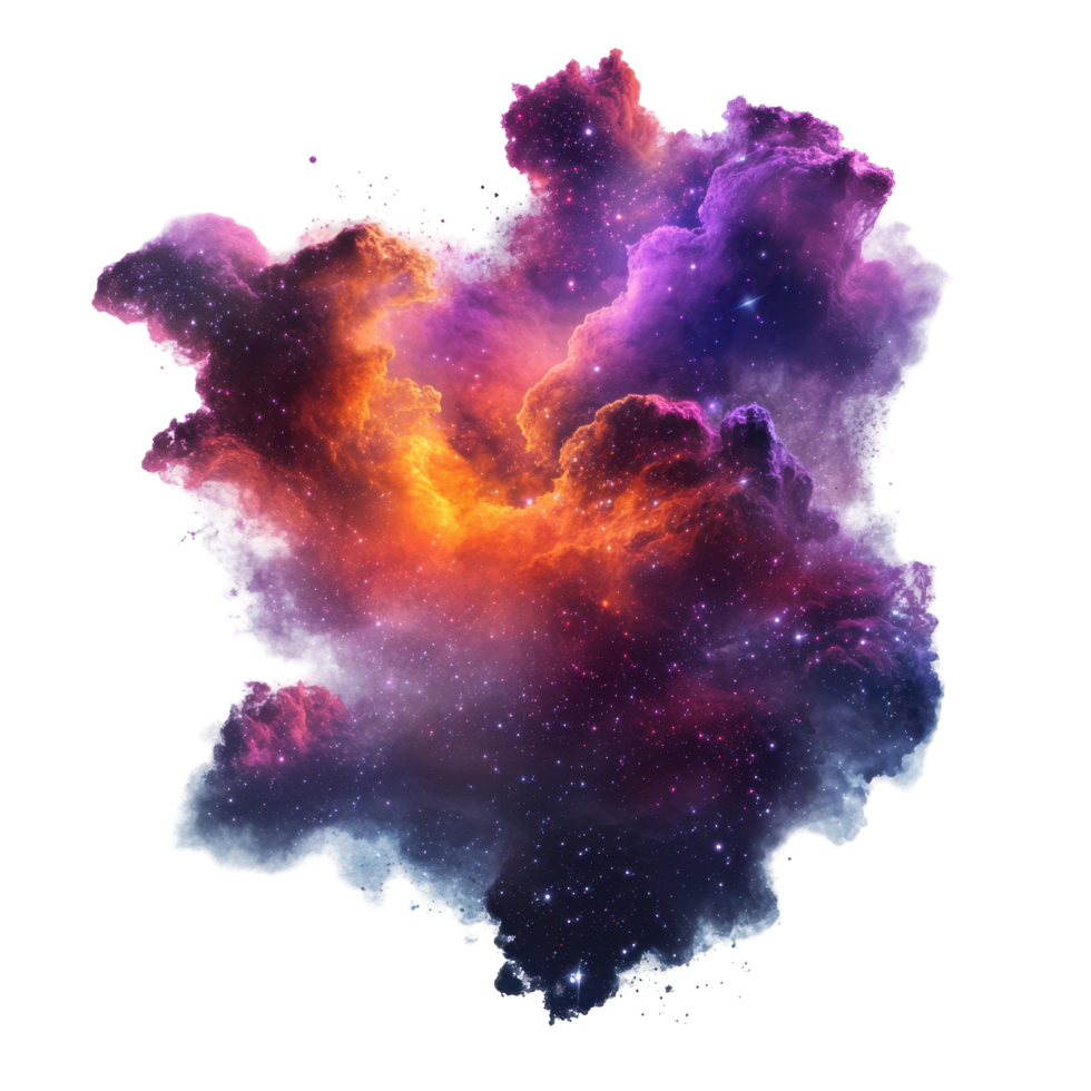 A vibrant nebula display in outer space, featuring swirling colors and textures. png