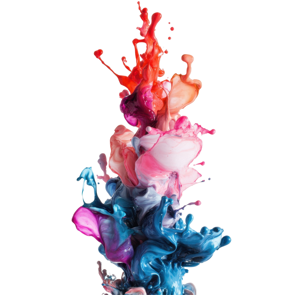 Vibrant, abstract ink explosion in a cascading display of colors. png