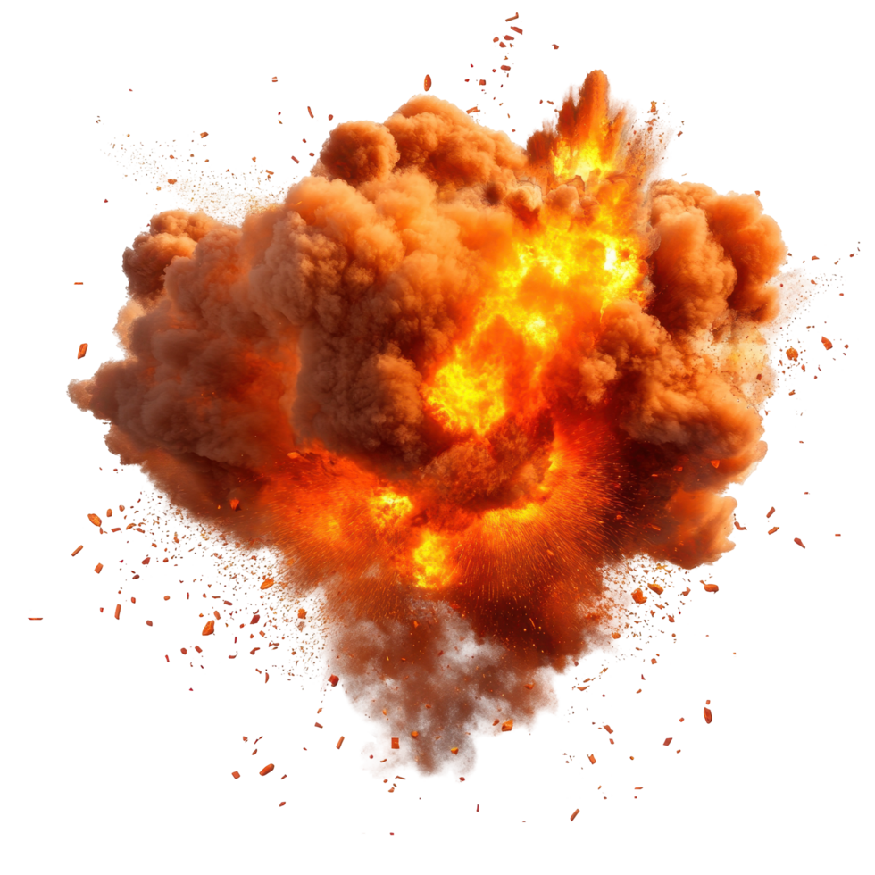Explosive detonation with a large orange plume of smoke. png