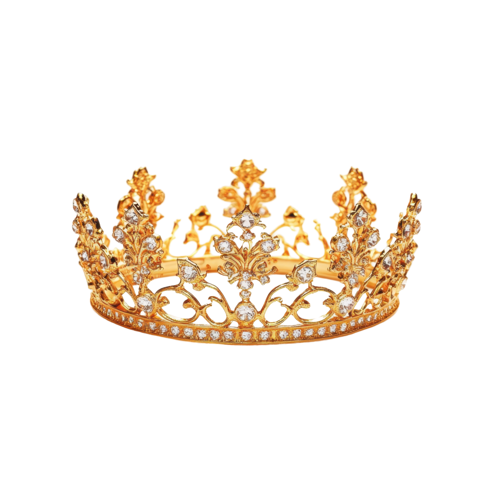 Ornate golden crown with sparkling gems png