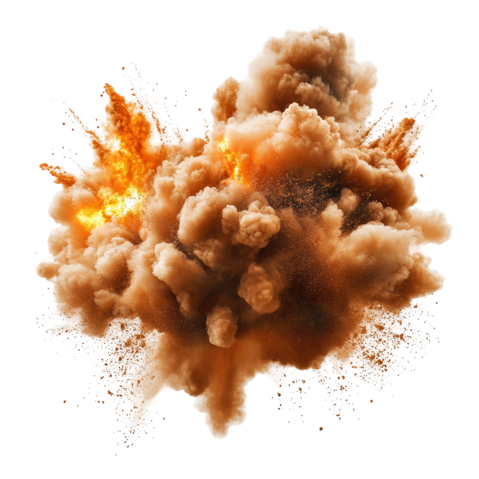 Powerful explosion of smoke and fire against a background of colored shapes. png
