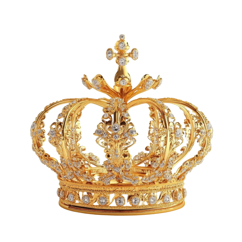 Ornate gold crown with glittering gems. png