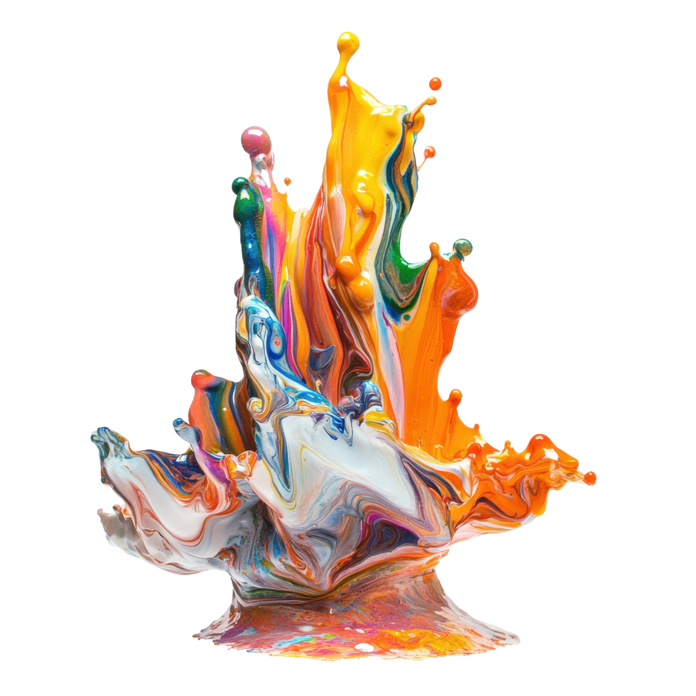Vibrant paint splash sculpture in a dynamic display. png