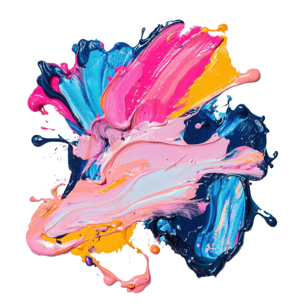 Vibrant, abstract expressionist paint splatter artwork. png