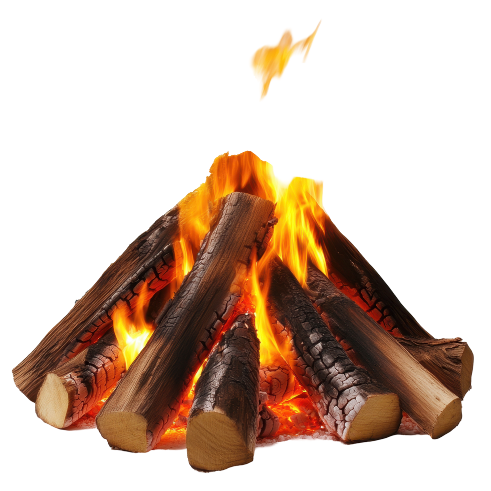 Burning firewood in a bonfire creates a warm, inviting scene. png
