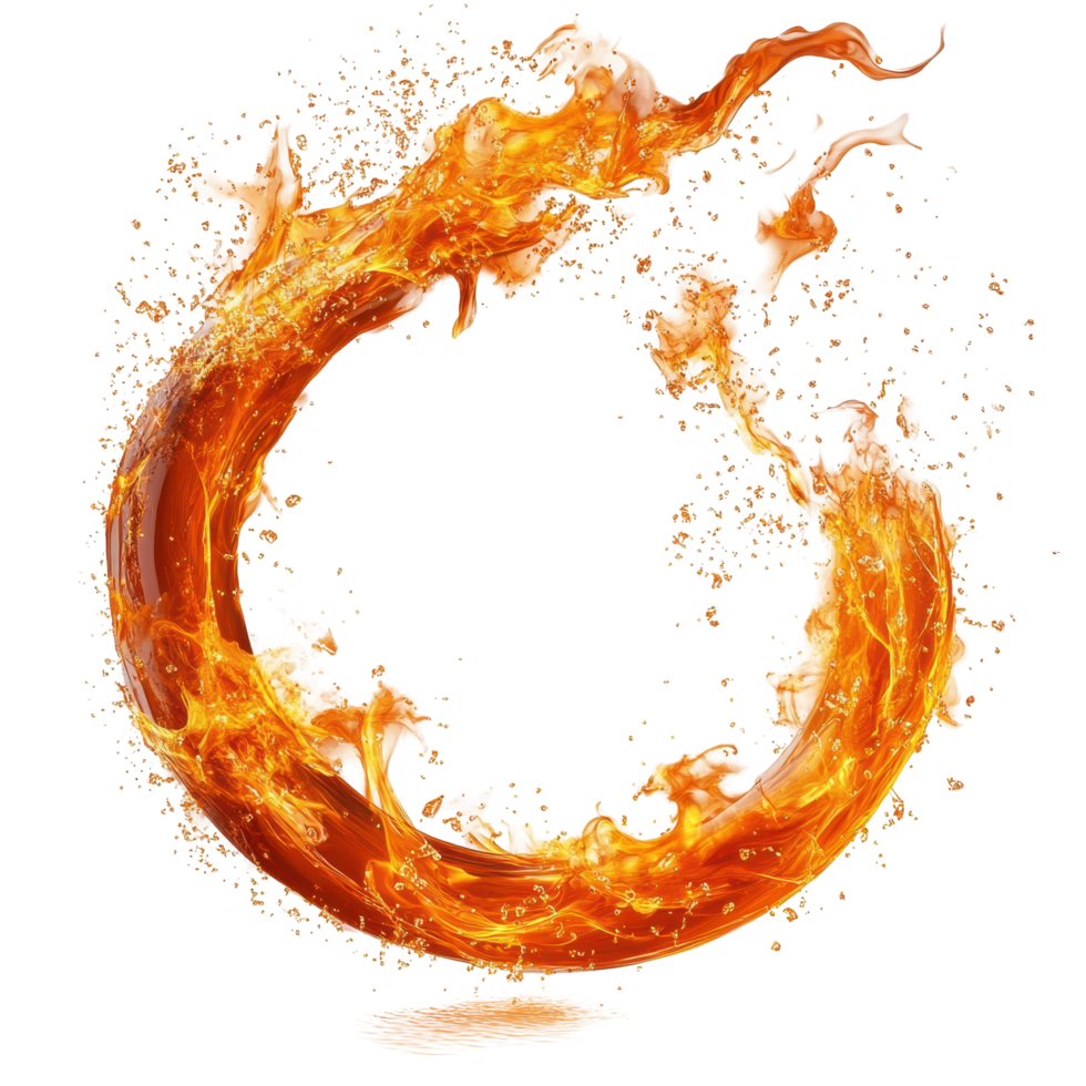 Fiery orange liquid swirls in a circular motion. png