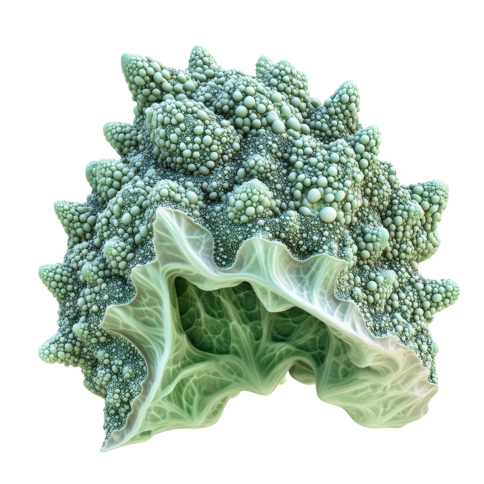 Intricate fractal rendering of a stylized cabbage-like structure. png