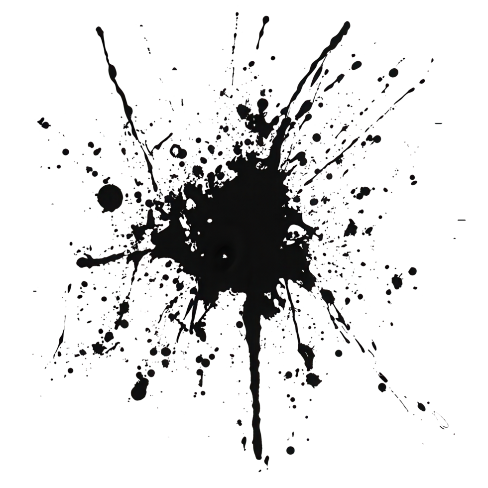 A dramatic, dark ink splatter pattern against a black background. png