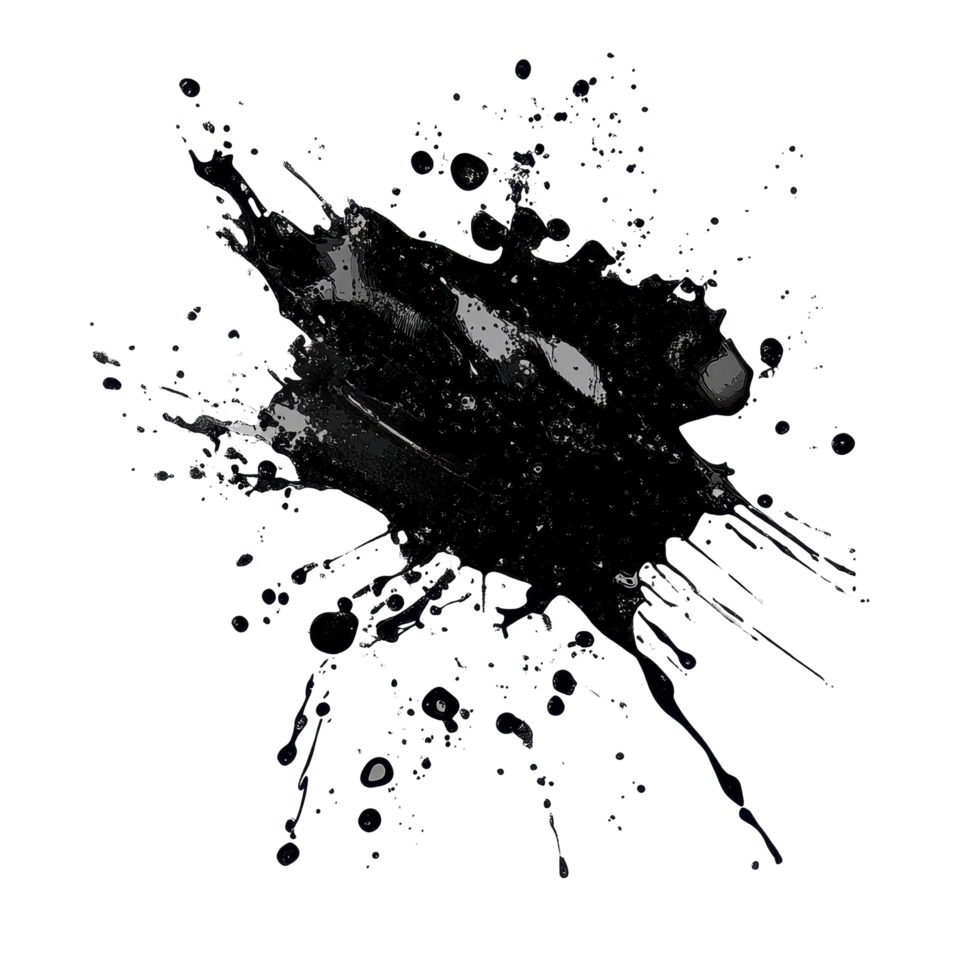 Abstract explosion of dark gray and white splatter patterns. png