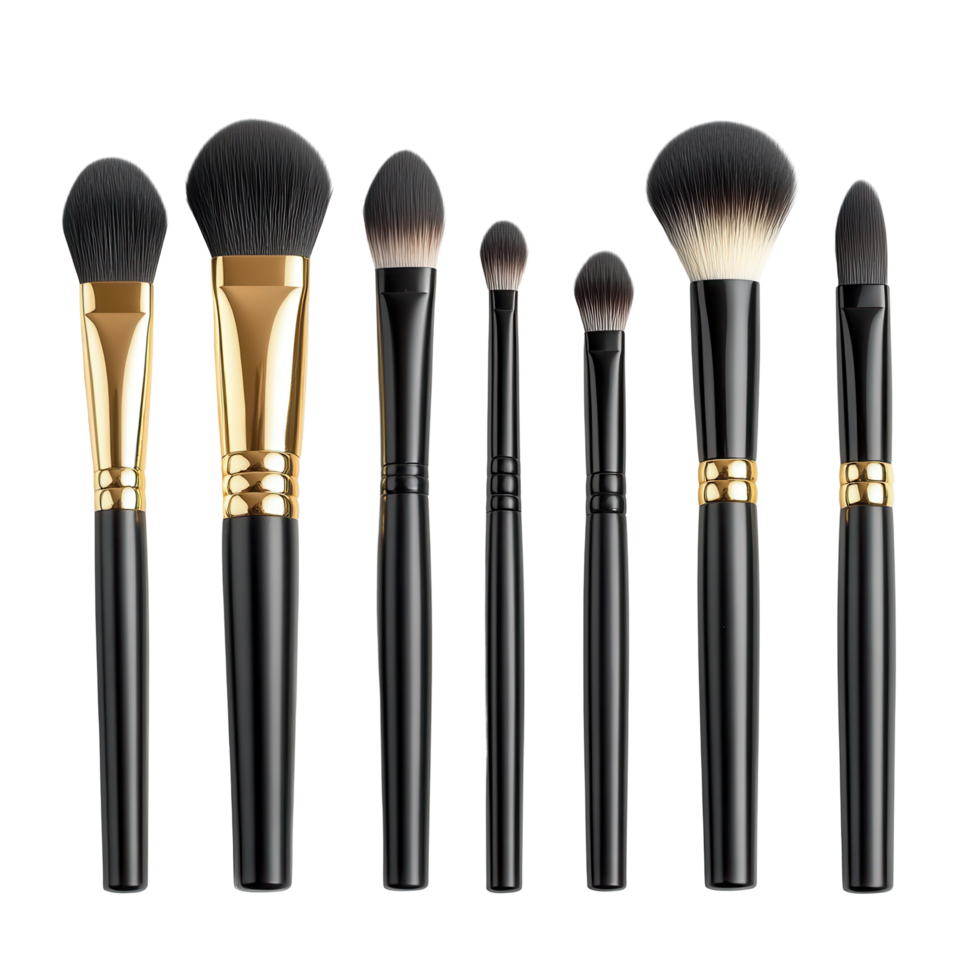 Set of makeup brushes with various shapes and sizes. png