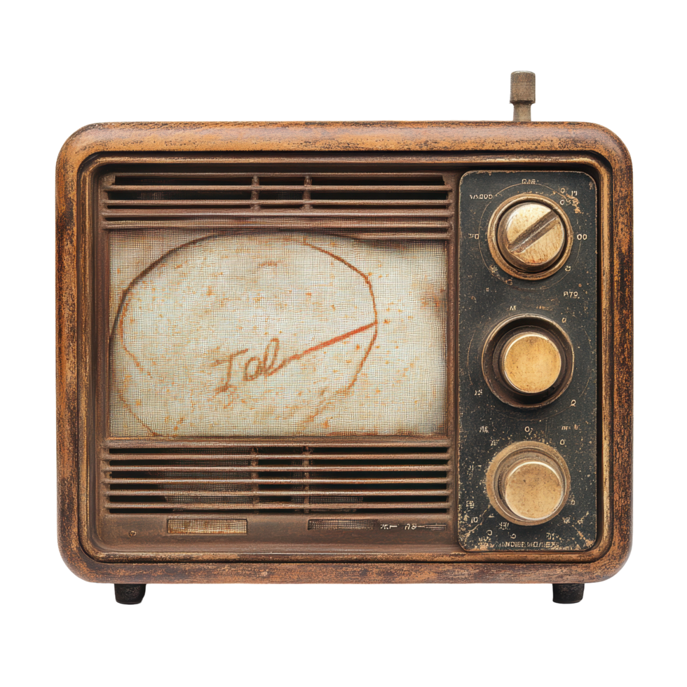 Vintage television displaying a simple sketch and the word . png