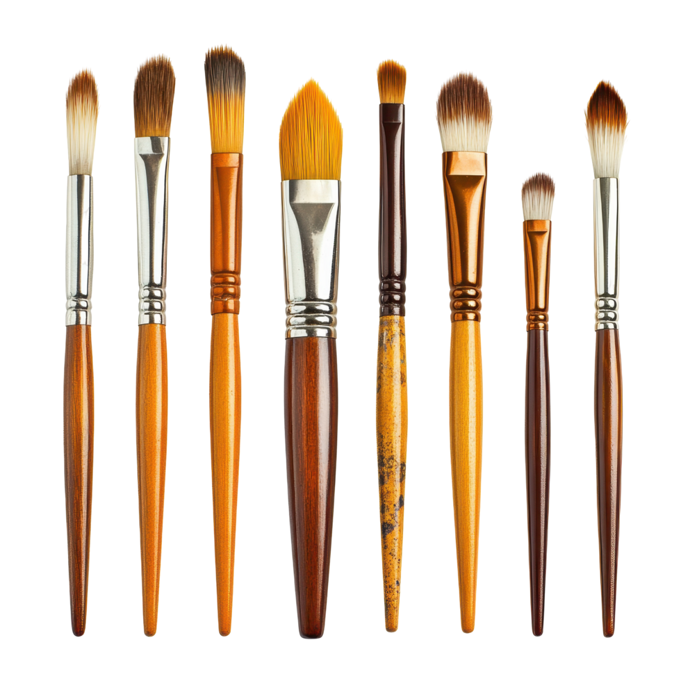 Variety of paintbrushes, diverse shapes and sizes. png