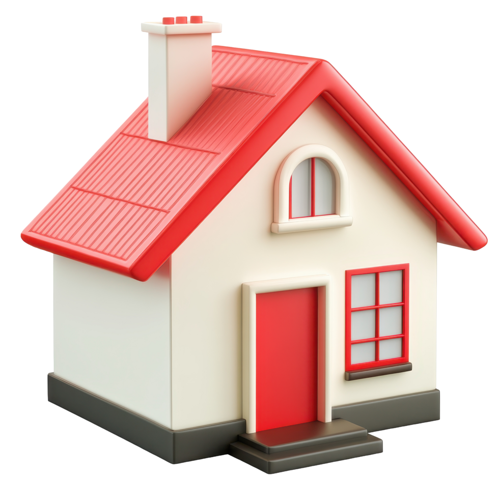 Small, stylized house model with red accents. png