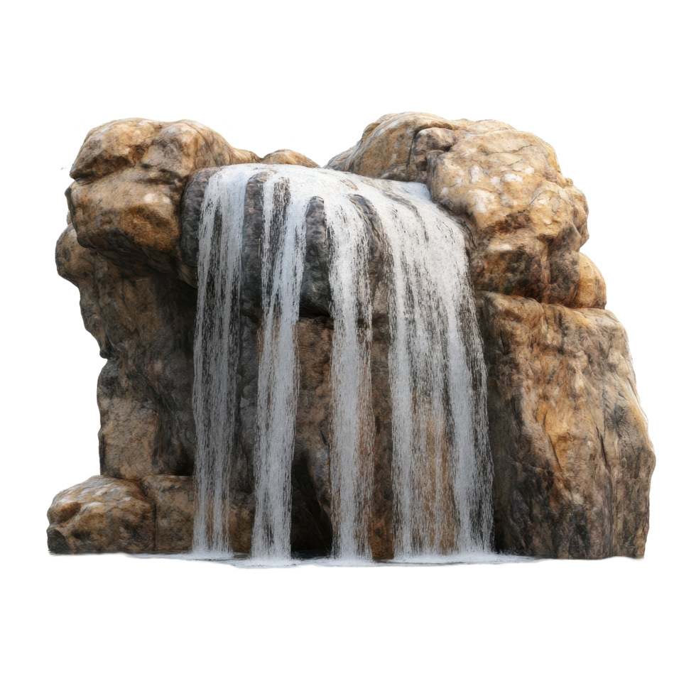 Rustic rock waterfall feature for outdoor use. png