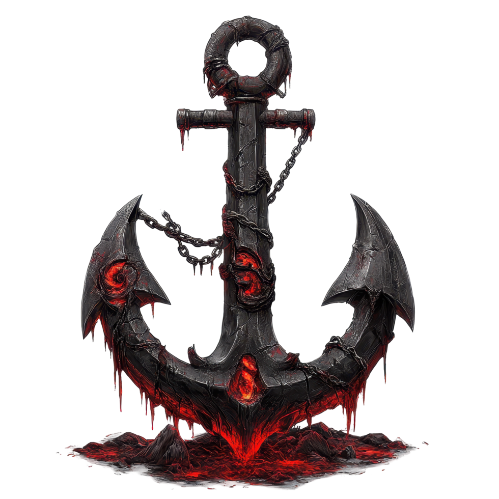 A fiery, molten anchor with ominous details. png