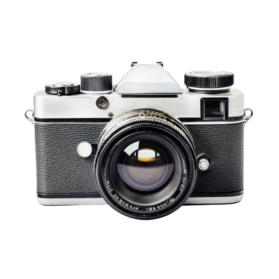 Vintage silver-toned 35mm film camera. png