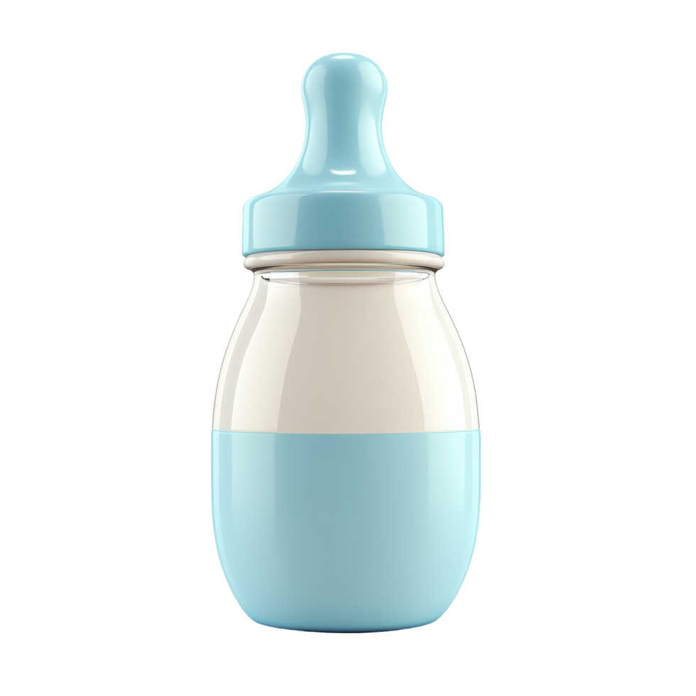 Light blue baby bottle filled with milk. png