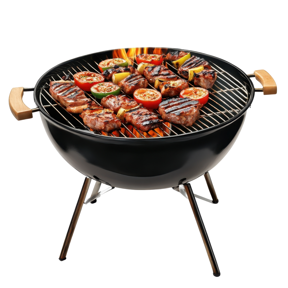 Delicious barbecue food cooking on a round grill. png