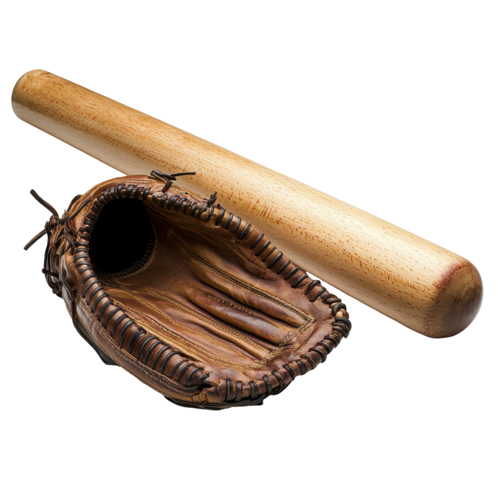 Baseball bat and mitt resting side by side. png