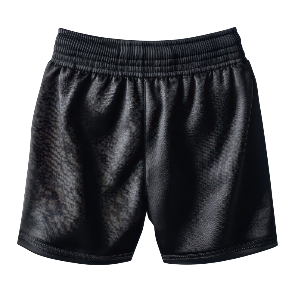 Black athletic shorts with a smooth, textured finish. png