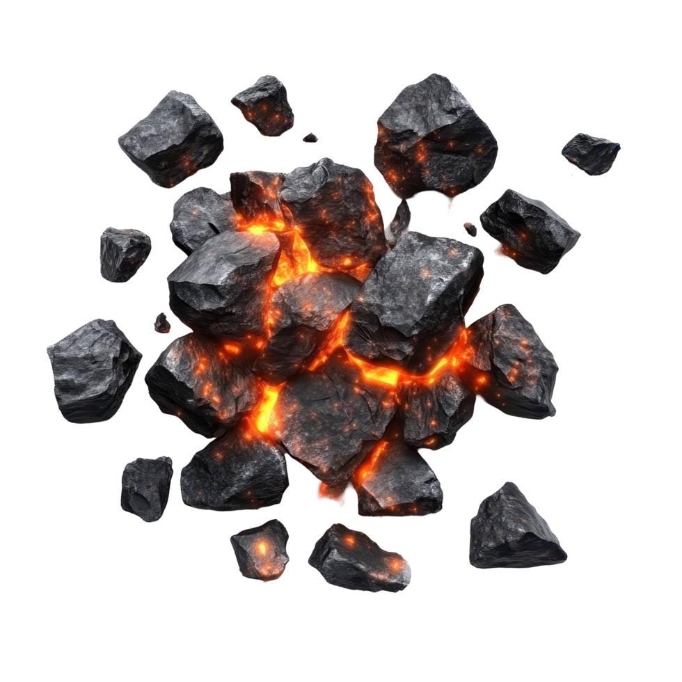 Fiery, fragmented rocks exploding in a powerful display. png