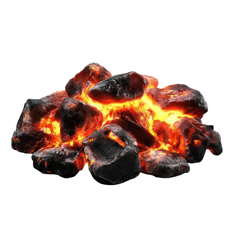 Molten coals blaze in a fiery heap. png
