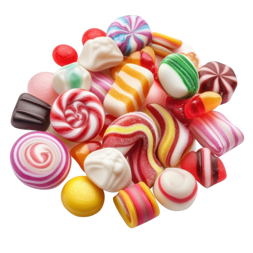 Colorful assortment of hard candies and sweets. png