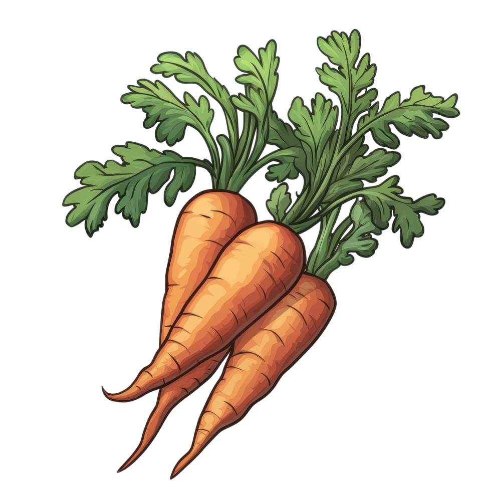 Vibrant illustration of three carrots with leafy tops. png