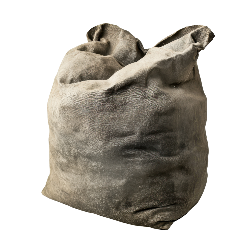 Gray fabric sack, full and somewhat worn. png