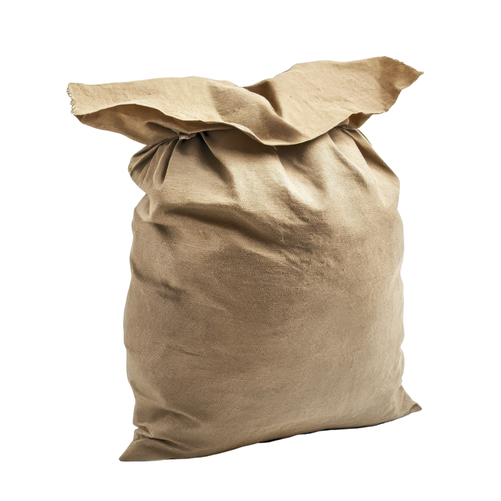 Brown burlap sack filled with loose material. png