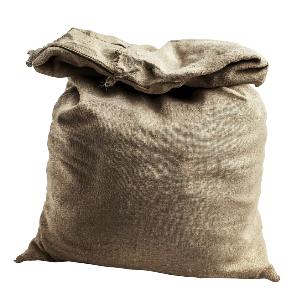 Large, light-tan burlap sack with a drawstring top. png