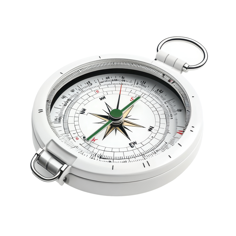 White navigational compass with metallic accents. png
