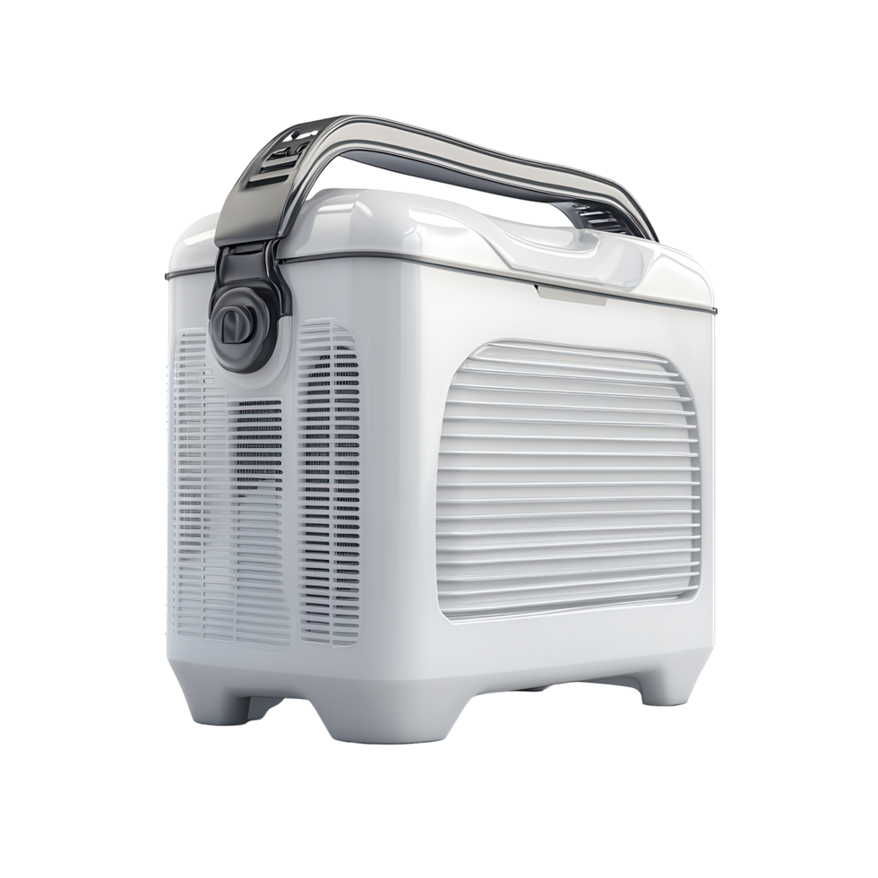 Portable, insulated cooler with ventilation for temperature control. png