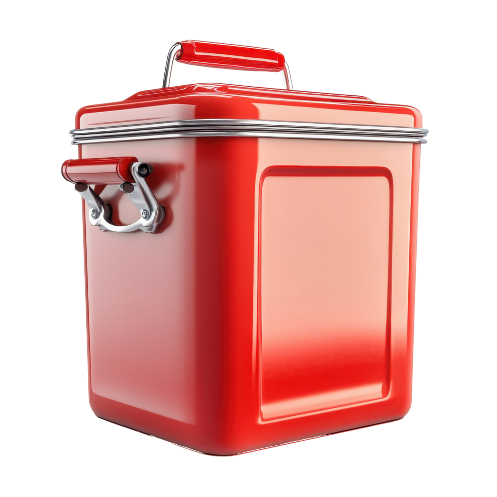 A vibrant red insulated lunchbox showcases retro design. png