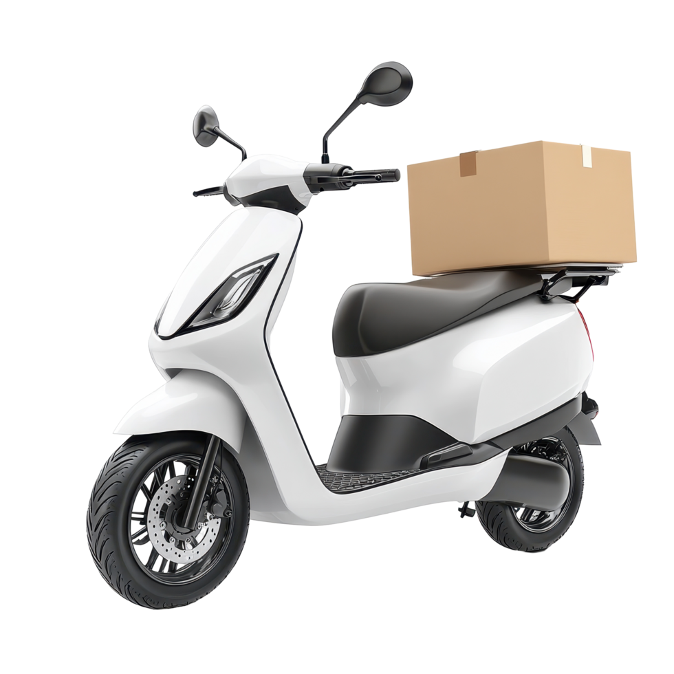 White scooter carrying a package on a delivery run. png