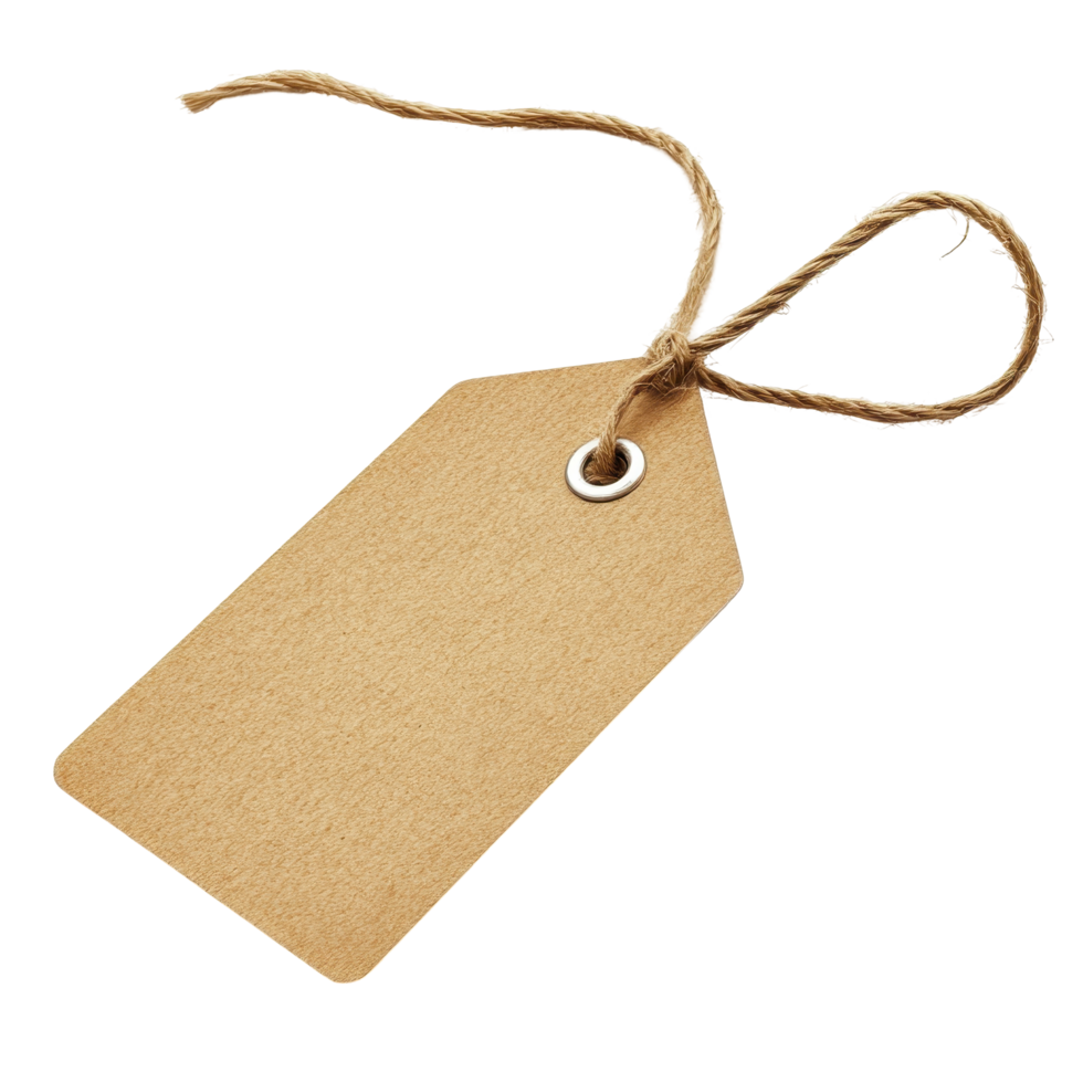Blank kraft paper tag with twine tied. png