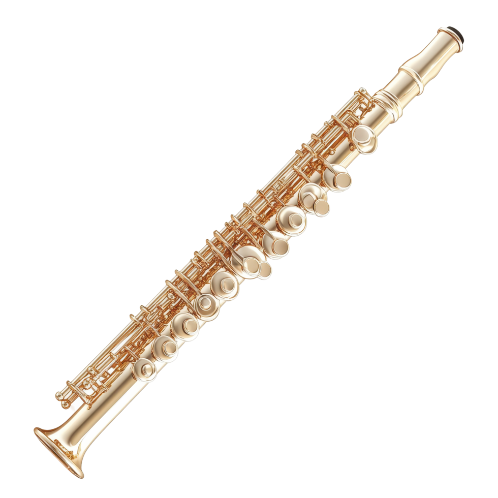 Polished gold-colored soprano recorder instrument. png