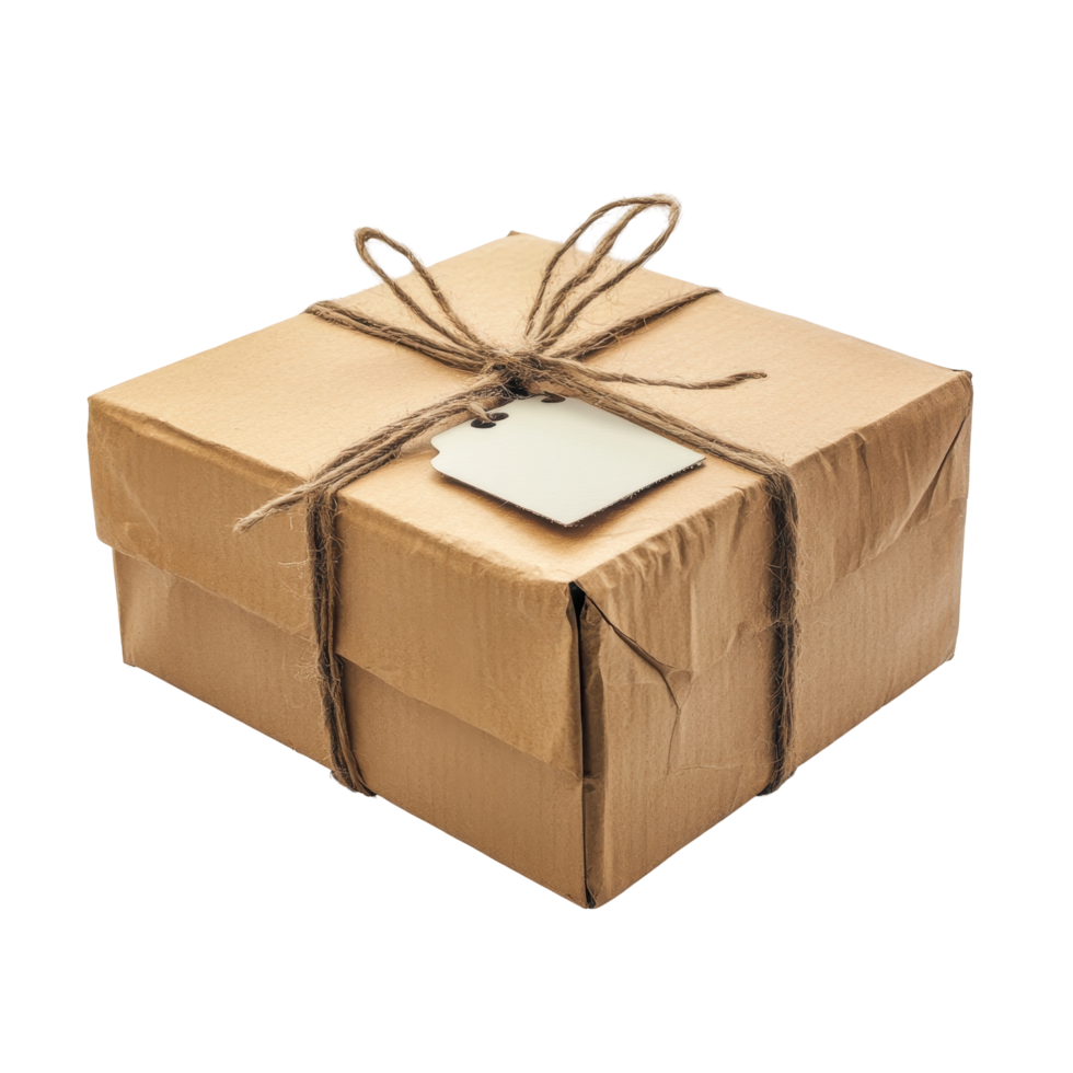 Bound package with twine and label. png