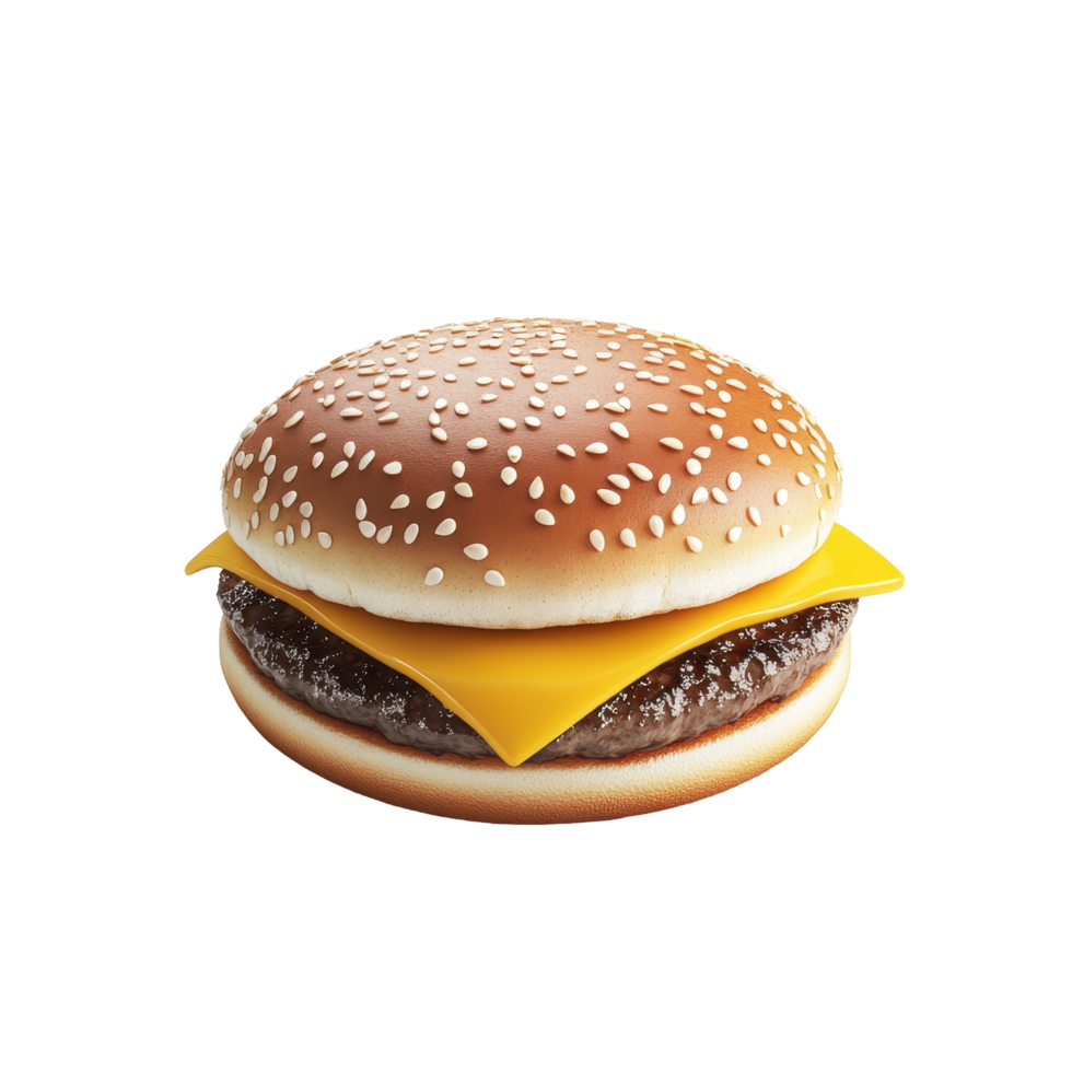 Close-up of a cheeseburger with sesame seeds. png