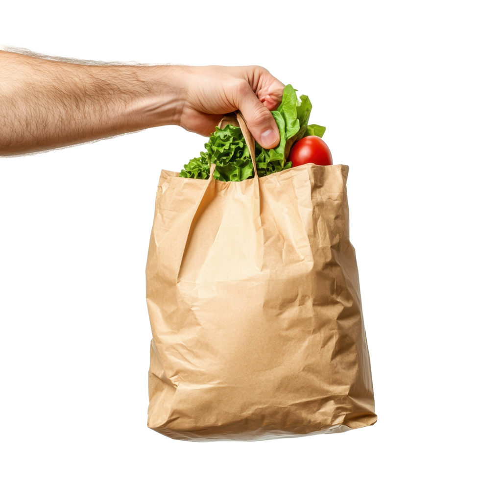 Paper grocery bag filled with fresh produce. png