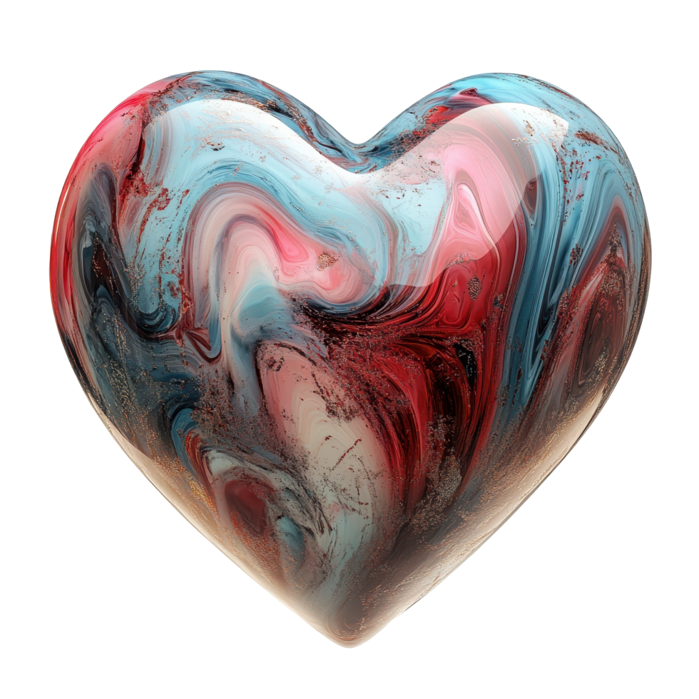 Vibrant heart-shaped object with swirling colors. png