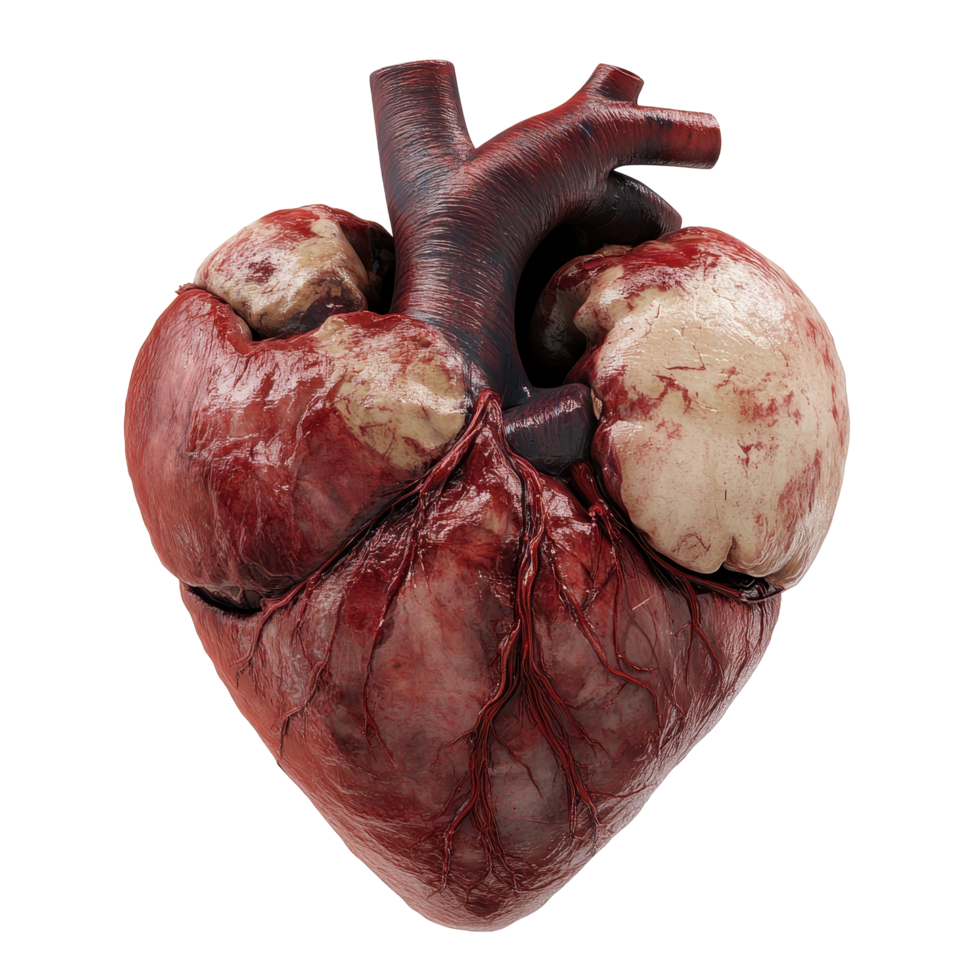A detailed anatomical model of a diseased human heart. png