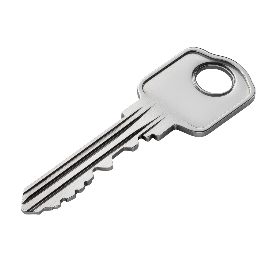 Metallic key illustration, leaning slightly. png