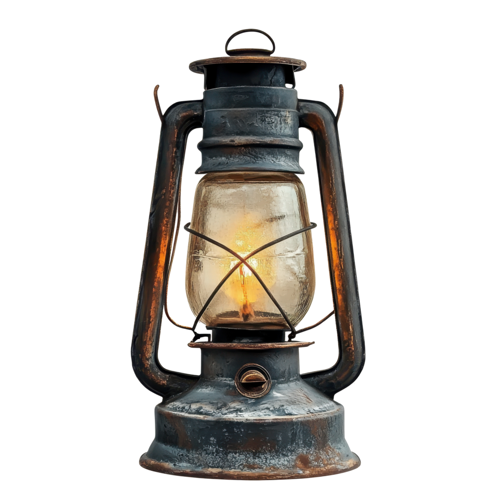 Rustic kerosene lantern with a warm, glowing flame. png