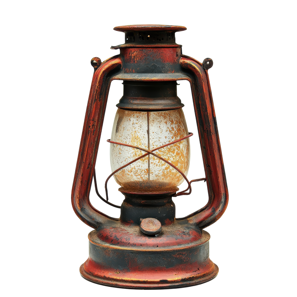 Vintage kerosene lamp with rustic, aged finish. png